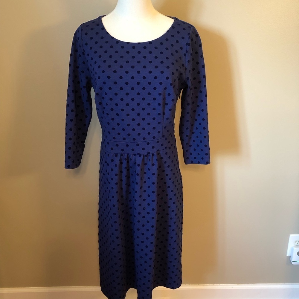 Boden Blue Polka Dot Dress with 3/4 Sleeves Size 10L